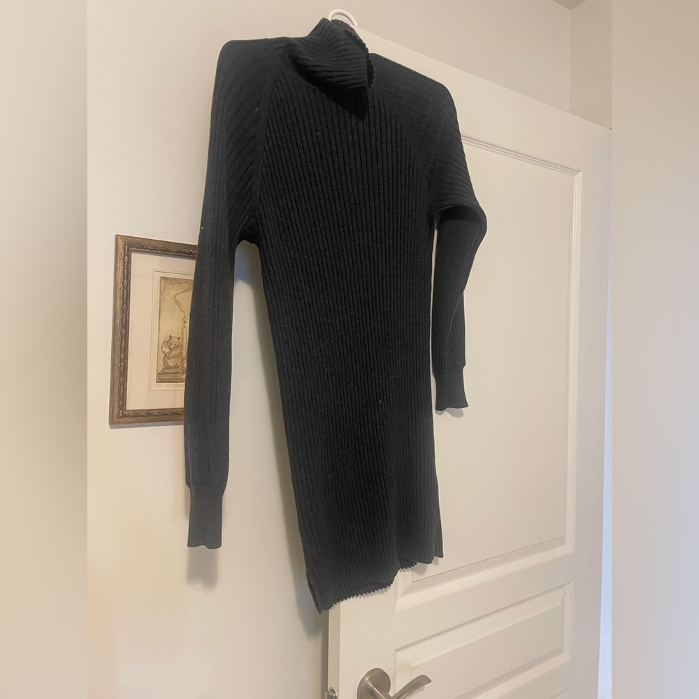 Charcoal ribbed turtleneck merino sweater dress